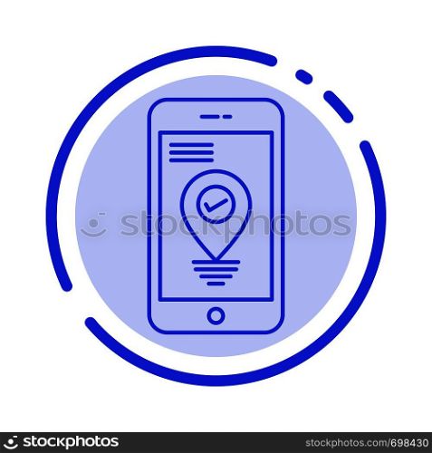 Navigation, Location, Pointer, Smartphone Blue Dotted Line Line Icon