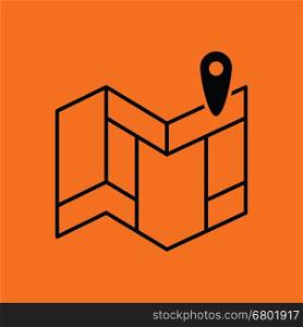 Navigation map icon. Orange background with black. Vector illustration.