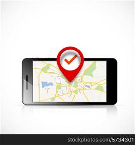 Navigation map in phone and red pin pointer
