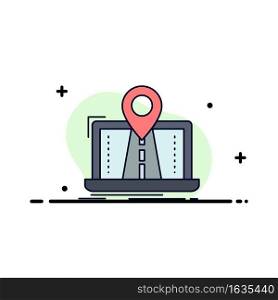 Navigation, Map, System, GPS, Route Flat Color Icon Vector