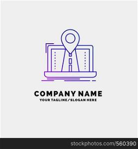 Navigation, Map, System, GPS, Route Purple Business Logo Template. Place for Tagline. Vector EPS10 Abstract Template background