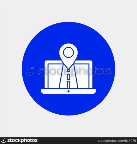 Navigation, Map, System, GPS, Route White Glyph Icon in Circle. Vector Button illustration. Vector EPS10 Abstract Template background
