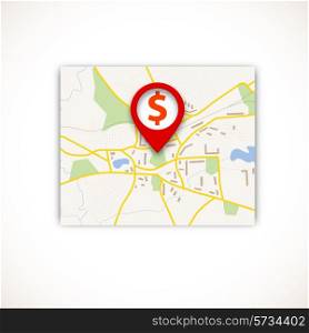 Navigation map with dollar on red pin pointer