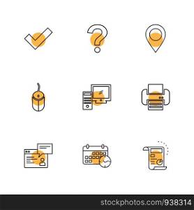 navigation , mouse , printer , qustion mark , computer , devices , printer ,internet, technology , icon, vector, design, flat, collection, style, creative, icons , mouse , keyboard , document ,