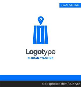 Navigation, Road, Route Blue Solid Logo Template. Place for Tagline