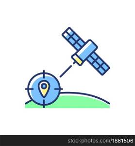 Navigation Satellite blue RGB color icon. Satellite-based radionavigation system. GPS positioning. Thin line customizable illustration. Isolated vector illustration. Simple filled line drawing. Navigation Satellite blue RGB color icon