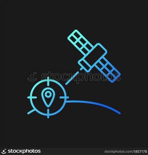Navigation Satellite gradient vector icon for dark theme. Artificial satellite-based radionavigation global system. Thin line color symbol. Modern style pictogram. Vector isolated outline drawing. Navigation Satellite gradient vector icon for dark theme