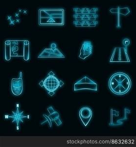 Navigation set icons in neon style isolated on a black background. Navigation icons set vector neon