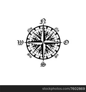 Navigation sign, Rose of Winds isolated. Vector marine and nautical sailing cartography compass. Rose of Winds isolated cartography compass