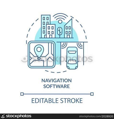 Navigation software blue concept icon. Public transportation. Digitalization of transport system abstract idea thin line illustration. Vector isolated outline color drawing. Editable stroke. Navigation software blue concept icon