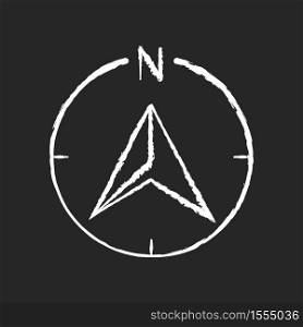 Navigator arrow chalk white icon on black background. Modern navigation technology, global positioning system, geolocation. GPS guide cursor pointing to north isolated vector chalkboard illustration. Navigator arrow chalk white icon on black background