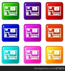 Navigator icons of 9 color set isolated vector illustration. Navigator icons 9 set