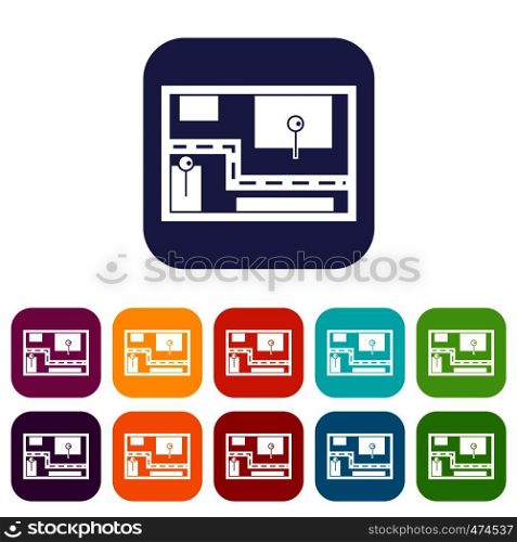 Navigator icons set vector illustration in flat style In colors red, blue, green and other. Navigator icons set