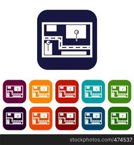 Navigator icons set vector illustration in flat style In colors red, blue, green and other. Navigator icons set