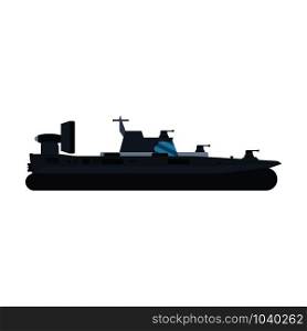 Navy hovercraft side view vector icon illustration. Boat sea transport water vessel speed. Isolated marine motor flat future carrier engine