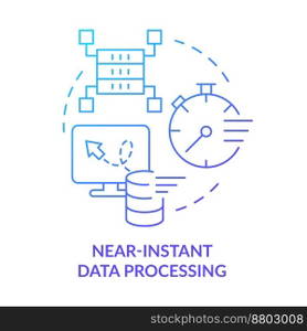 Near instant data processing blue gradient concept icon. Edge computing. Quick server response abstract idea thin line illustration. Isolated outline drawing. Myriad Pro-Bold font used. Near instant data processing blue gradient concept icon