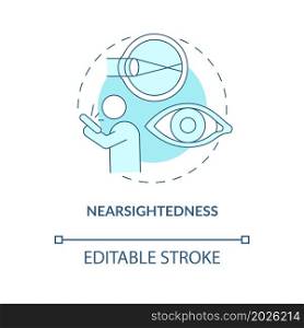 Nearsightedness blue concept icon. Common optical condition. Problems to treat with the laser surgery abstract idea thin line illustration. Vector isolated outline color drawing. Editable stroke. Nearsightedness blue concept icon