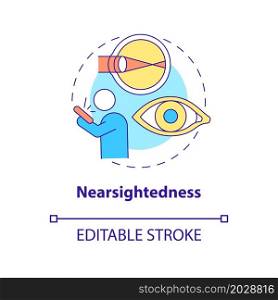Nearsightedness concept icon. Common vision condition. Problems to treat with the laser surgery abstract idea thin line illustration. Vector isolated outline color drawing. Editable stroke. Nearsightedness concept icon