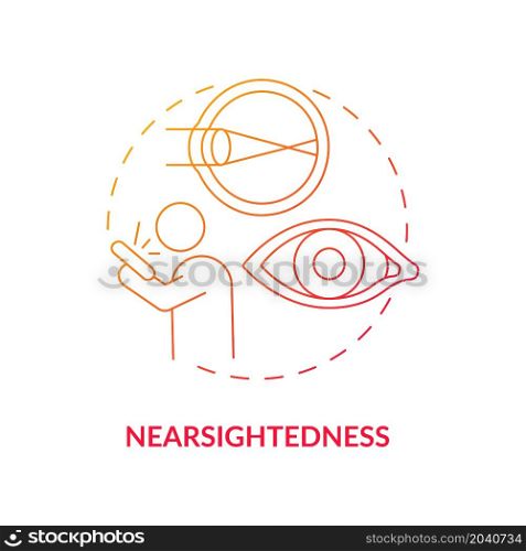 Nearsightedness red concept icon. Common vision condition. Hard to see distant objects. Treat with the laser surgery abstract idea thin line illustration. Vector isolated outline color drawing. Nearsightedness red concept icon
