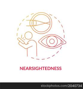 Nearsightedness red concept icon. Common vision condition. Hard to see distant objects. Treat with the laser surgery abstract idea thin line illustration. Vector isolated outline color drawing. Nearsightedness red concept icon