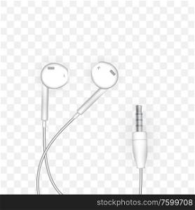 Neat stylish wired earbud headphones in on transparent. Vector Illustration. EPS10. Neat stylish wired earbud headphones in on transparent. Vector Illustration