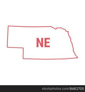 Nebraska US state map red outline border. Vector illustration isolated on white. Two-letter state abbreviation.. Nebraska US state map red outline border. Vector illustration. Two-letter state abbreviation