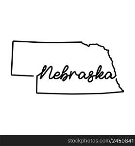 Nebraska US state outline map with the handwritten state name. Continuous line drawing of patriotic home sign. A love for a small homeland. T-shirt print idea. Vector illustration.. Nebraska US state outline map with the handwritten state name. Continuous line drawing of patriotic home sign