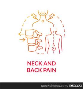Neck and back pain gradient red concept icon. Patient with spine ache from bad posture. Spinal pain. Physiotherapy abstract idea thin line illustration. Vector isolated outline color drawing. Neck and back pain gradient red concept icon