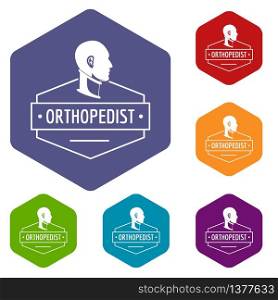 Neck orthopedic icons vector colorful hexahedron set collection isolated on white . Neck orthopedic icons vector hexahedron
