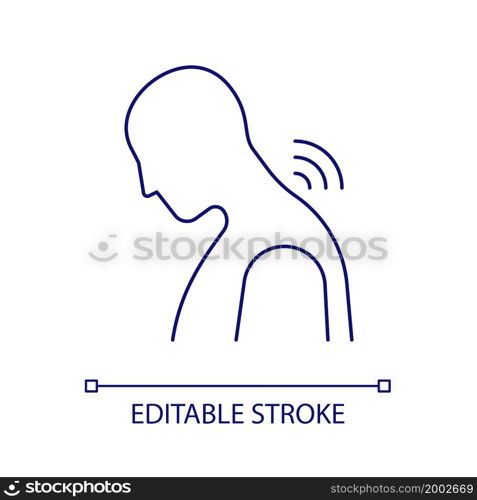 Neck pain RGB color icon. Incorrect posture leads to neck strain and ache. Injury and trauma. Spine joints inflammation. Isolated vector illustration. Simple filled line drawing. Editable stroke. Neck pain RGB color icon