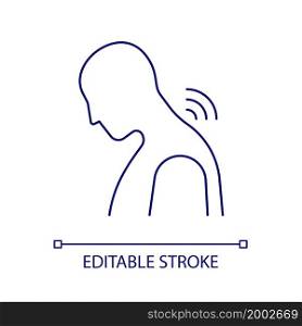 Neck pain RGB color icon. Incorrect posture leads to neck strain and ache. Injury and trauma. Spine joints inflammation. Isolated vector illustration. Simple filled line drawing. Editable stroke. Neck pain RGB color icon