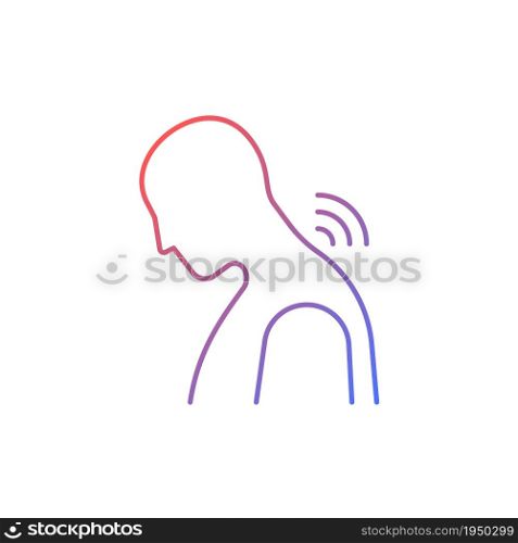 Neck rheumatism gradient linear vector icon. Joints inflammation. Cervical spondylosis. Prolonged hunching. Thin line color symbol. Modern style pictogram. Vector isolated outline drawing. Neck rheumatism gradient linear vector icon