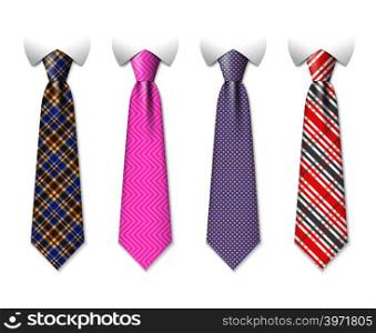 Neck ties vector templates with plaid texture design. Business fashion neck tie, illustration of clothing necktie. Neck ties vector templates with plaid texture design