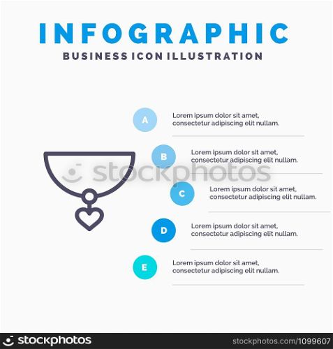 Necklace, Heart, Gift Blue Infographics Template 5 Steps. Vector Line Icon template