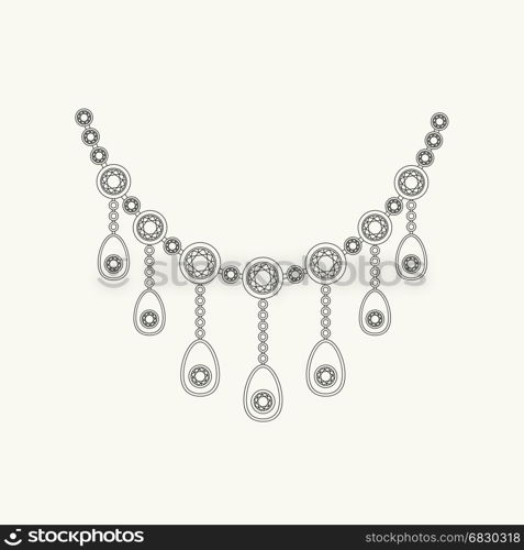 Necklace line drawing. Necklace with diamonds line drawing. Vector thin illustration of jewelry accessories.