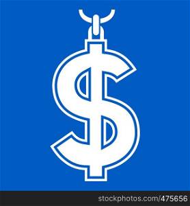 Necklace of dollar symbol icon white isolated on blue background vector illustration. Necklace of dollar symbol icon white
