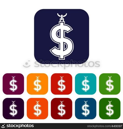 Necklace of dollar symbol icons set vector illustration in flat style In colors red, blue, green and other. Necklace of dollar symbol icons set flat