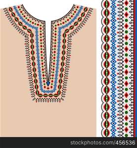 Neckline ethnic print design and border ethnic pattern vector for ethnic fashion. Neckline ethnic print design and border pattern
