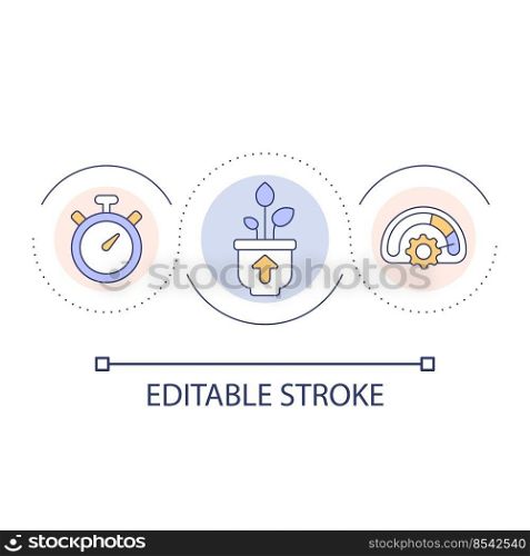 Need time for startup building loop concept icon. Sustainable business growth abstract idea thin line illustration. Performance indicator. Isolated outline drawing. Editable stroke. Arial font used. Need time for startup building loop concept icon