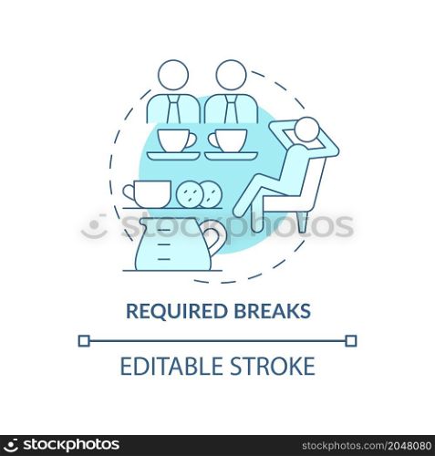 Needed breaks concept icon. Rest periods for employees. Staff recreation abstract idea thin line illustration. Isolated outline drawing. Editable stroke. Roboto-Medium, Myriad Pro-Bold fonts used. Needed breaks concept icon
