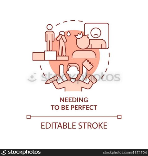 Needing to be perfect terracotta concept icon. Mental disorder. Anxiety abstract idea thin line illustration. Isolated outline drawing. Editable stroke. Roboto-Medium, Myriad Pro-Bold fonts used. Needing to be perfect terracotta concept icon