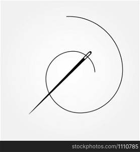 Needle and thread symbol. Vector illustration with dark gray sewing needle silhouette and spiral thread isolated on white background for fashion design or tailor logo. Dark gray needle and spiral thread vector symbol