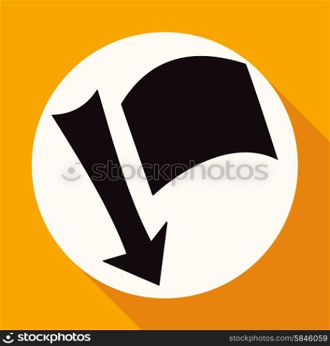 needle arrow with a flag on white circle with a long shadow