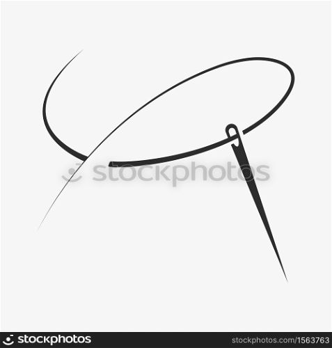 Needle with thread isolated on gray background. Vector illustration tailor logo. Fashion icon element.. Needle with thread isolated on gray background. Vector illustration tailor logo.