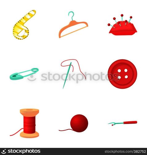 Needlework icons set. Cartoon illustration of 9 needlework vector icons for web. Needlework icons set, cartoon style