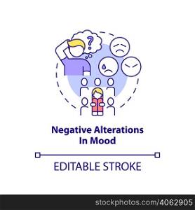 Negative alterations in mood concept icon. Dissociative amnesia. Criteria for PTSD abstract idea thin line illustration. Isolated outline drawing. Editable stroke. Arial, Myriad Pro-Bold fonts used. Negative alterations in mood concept icon