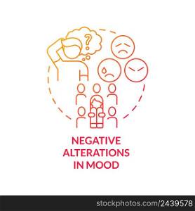 Negative alterations in mood red gradient concept icon. Dissociative amnesia. Criteria for PTSD abstract idea thin line illustration. Isolated outline drawing. Myriad Pro-Bold font used. Negative alterations in mood red gradient concept icon