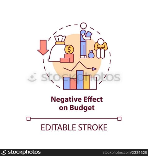 Negative effect on budget concept icon. Legalizing unauthorized immigrants issues abstract idea thin line illustration. Isolated outline drawing. Editable stroke. Arial, Myriad Pro-Bold fonts used. Negative effect on budget concept icon