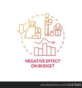 Negative effect on budget red gradient concept icon. Legalizing unauthorized immigrants issues abstract idea thin line illustration. Isolated outline drawing. Myriad Pro-Bold font used. Negative effect on budget red gradient concept icon