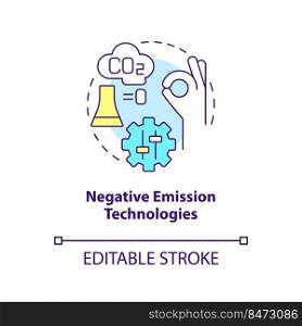 Negative emission technologies concept icon. Global net zero goal abstract idea thin line illustration. Isolated outline drawing. Editable stroke. Arial, Myriad Pro-Bold fonts used. Negative emission technologies concept icon